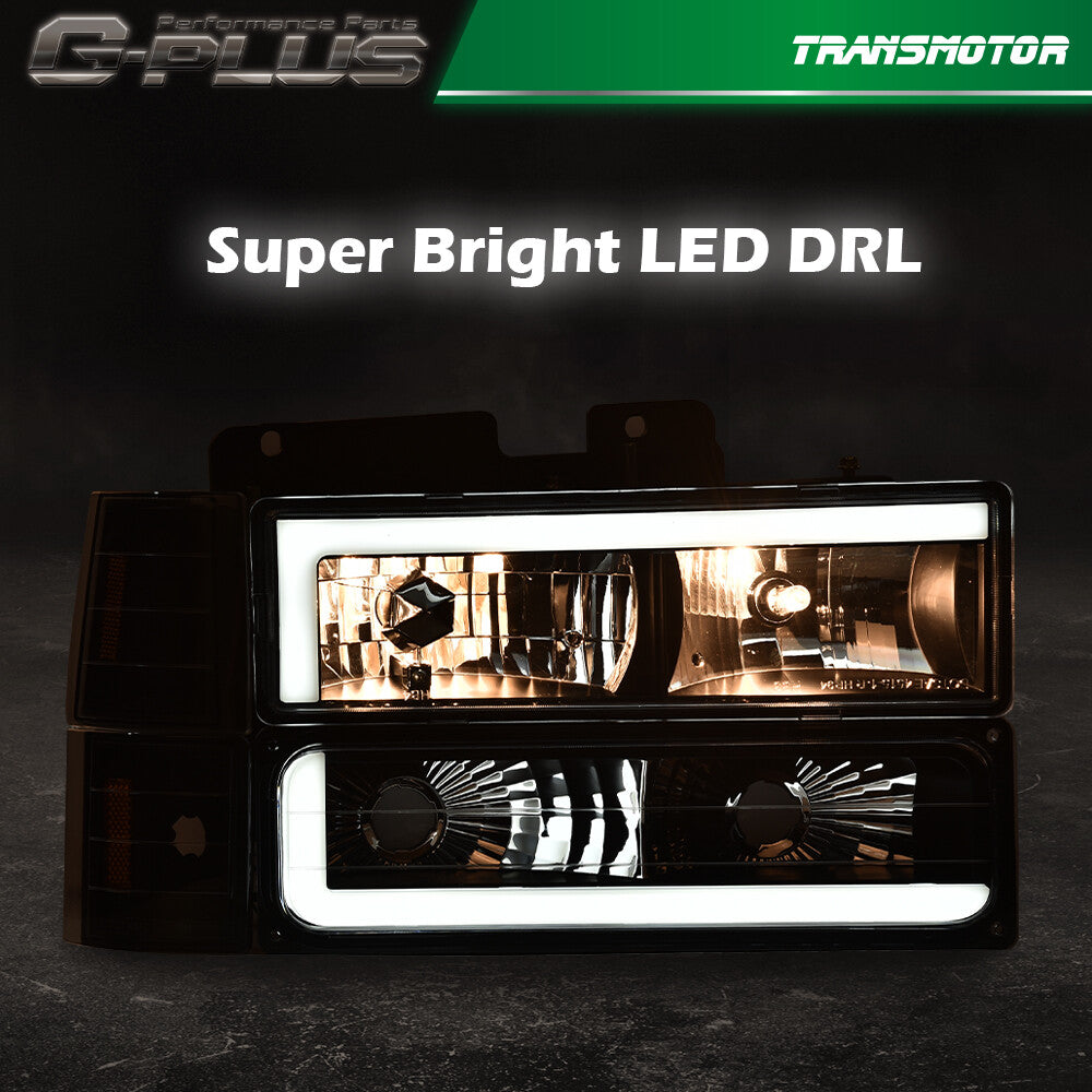 Fits 88-98 for GMC for Sierra C/K Silverado Black LED Headlights - v