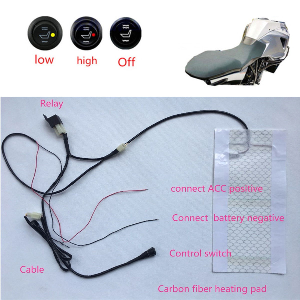 Universal Carbon Fiber for Seat Heater Warmer Kit Heated Pad For Motorcycle ATV Bike Q