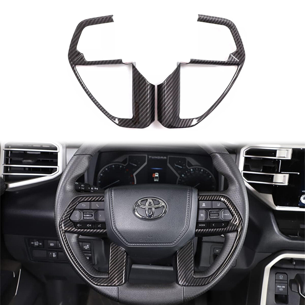 Carbon fiber exterior design available for 2022-2024 Tundra steering wheel button cover trim. n