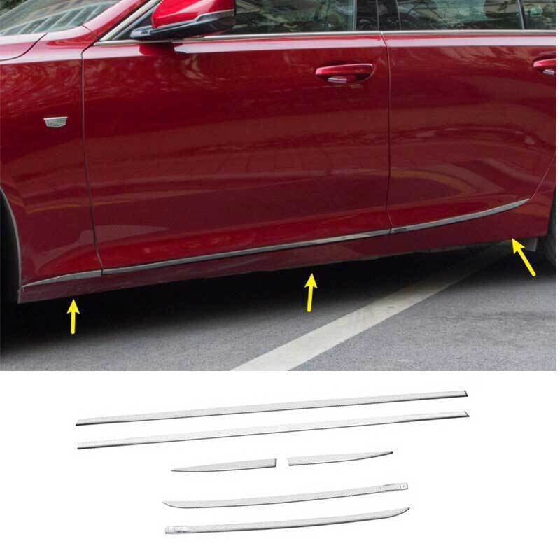 for Cadillac CT5 2020-2023 Steel Chrome Side Door Body Molding Strip Trim Set 6x