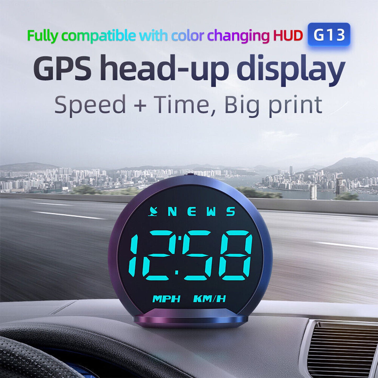 MPH KMH HUD Overspeed Alarm Compass Car GPS Speedometer Digital Head-Up Display