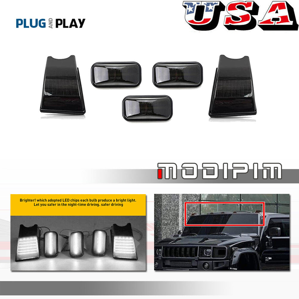 Smoked Lens White LED Cabin Marker Lights for 2003 - 2009 for HUMMER H2 SUV SUT 5 pcs - v