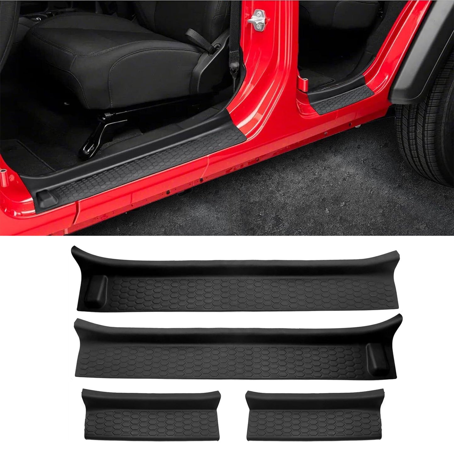 4-pack of 2020-2024 for Jeep Gladiator JT Rubber Full Coverage Door and Window Entrance Panels n