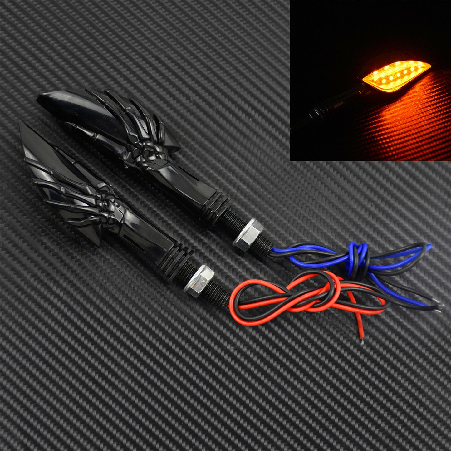 2X Motorcycle Black 8mm Skull Turn Signal Indicators Light Fit for Harley XL1200 Q
