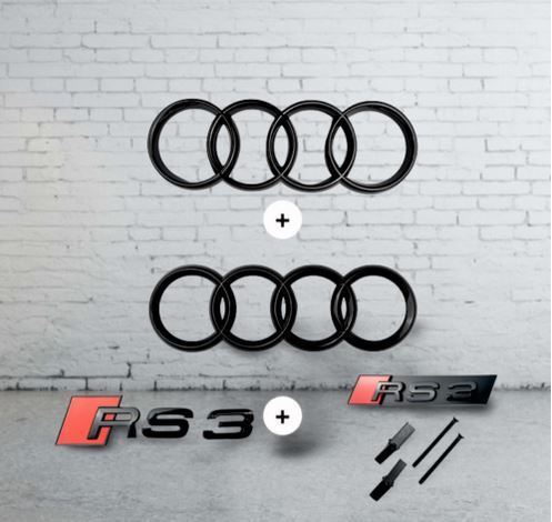 Suitable for Audi RS3 Range Hood Rear Badge Ring Front Boot Rear Trunk Badge Sticker Gloss Black