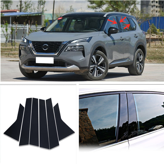 Piano Black Pillar Posts Door Window Molding Strip Trim for Nissan Rogue 2021-23