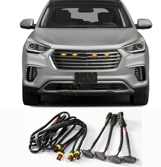 for Hyundai Santa Fe 2013-18 smoke Style Front Grill LED Marker Light Kit