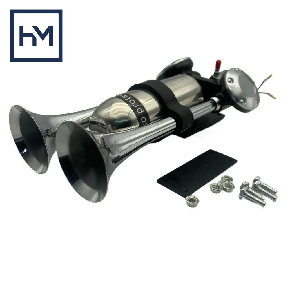 12V/24V 105dB Super Loud Dual Trumpets Air Horn Kit for Semi or Large Truck