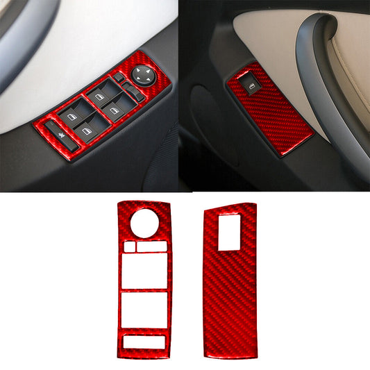 Red carbon fiber interior window control cover trim is available on the for BMW X5 E53.
