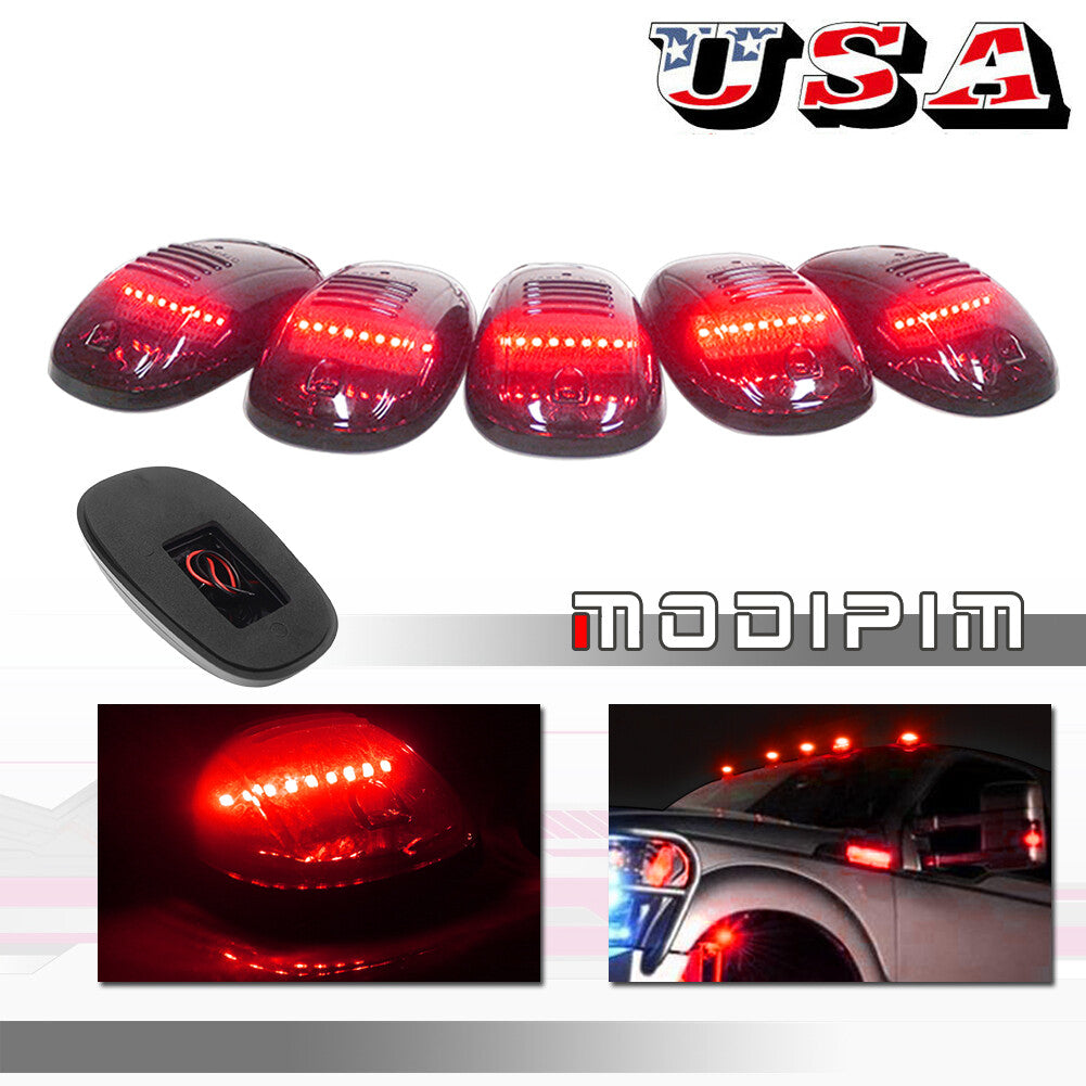5 Pack Black Smoked Lens Red LED Cab Roof Marker Running Lights for Truck SUV 4x4 - v