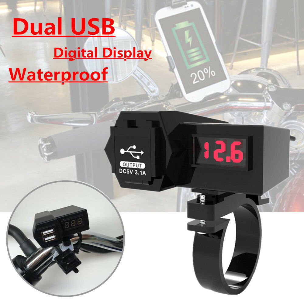 Multi-functional 2-in-1 Motorcycle Modified Dual USB Digital Phone Charger Adapter n
