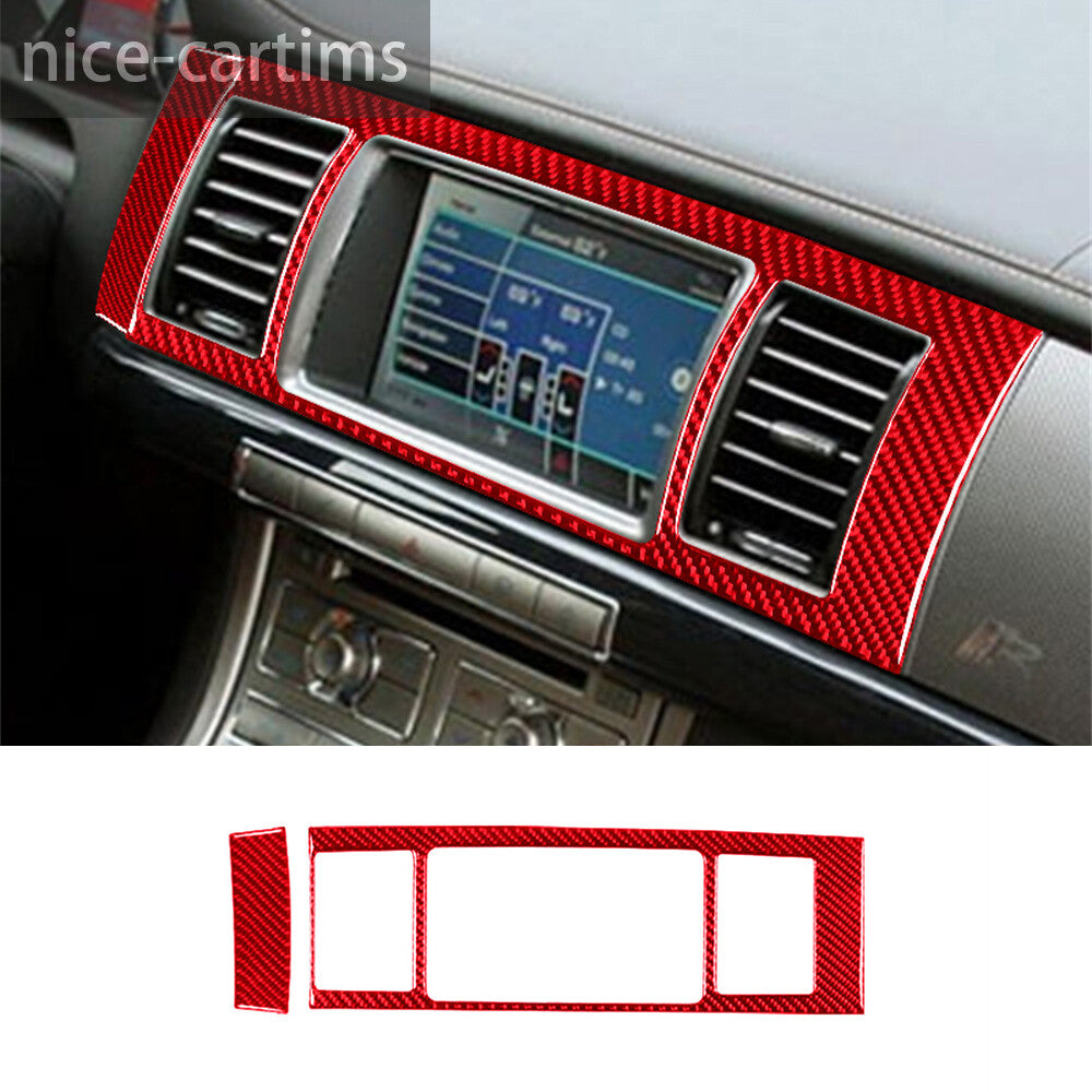 Red Carbon Fiber Central Control Screen Frame Panel Trim for Jaguar XF 2009-2011