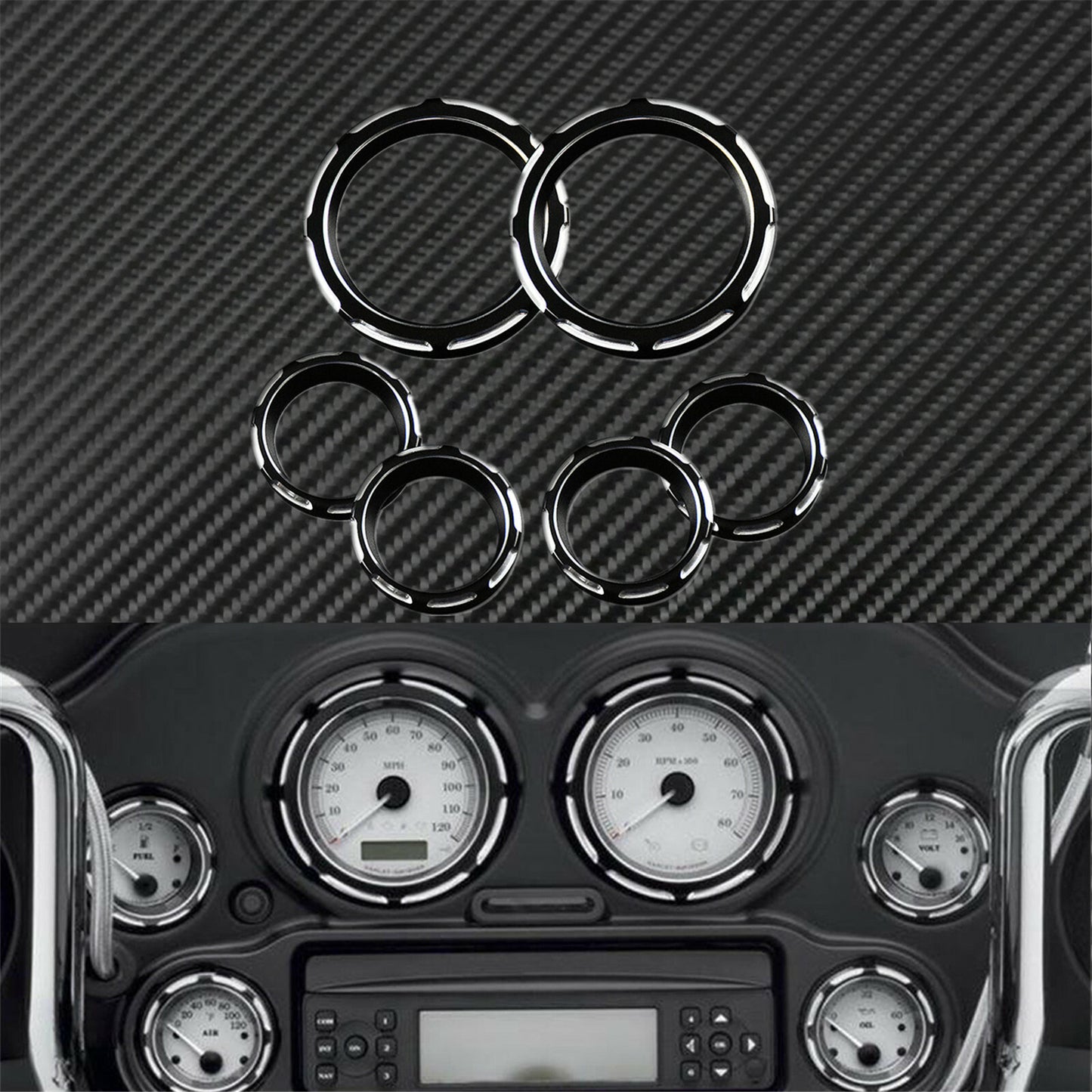 2 Gauge 4 Speedometer Burst Bezel Fit for Harley Electra Street Glide 96-13