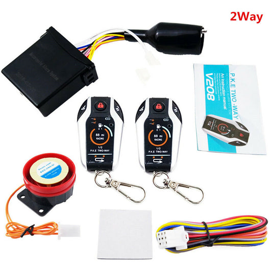 Motorcycle anti-theft scooter security alarm system, remote engine keyless dual-channel - n