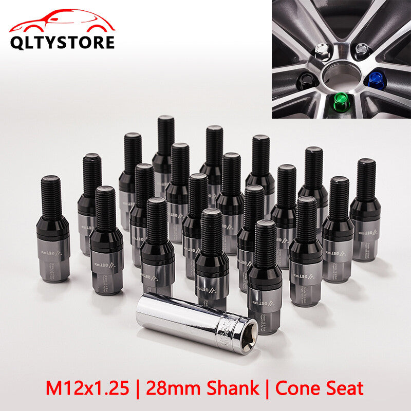 20x M12x1.25 Wheel Lug Bolt 28mm Shank Cone for Seat Stud for Most Aftermarket Q