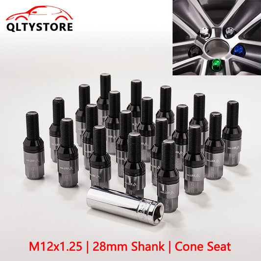20x M12x1.25 Wheel Lug Bolt 28mm Shank Cone for Seat Stud for Most Aftermarket Q