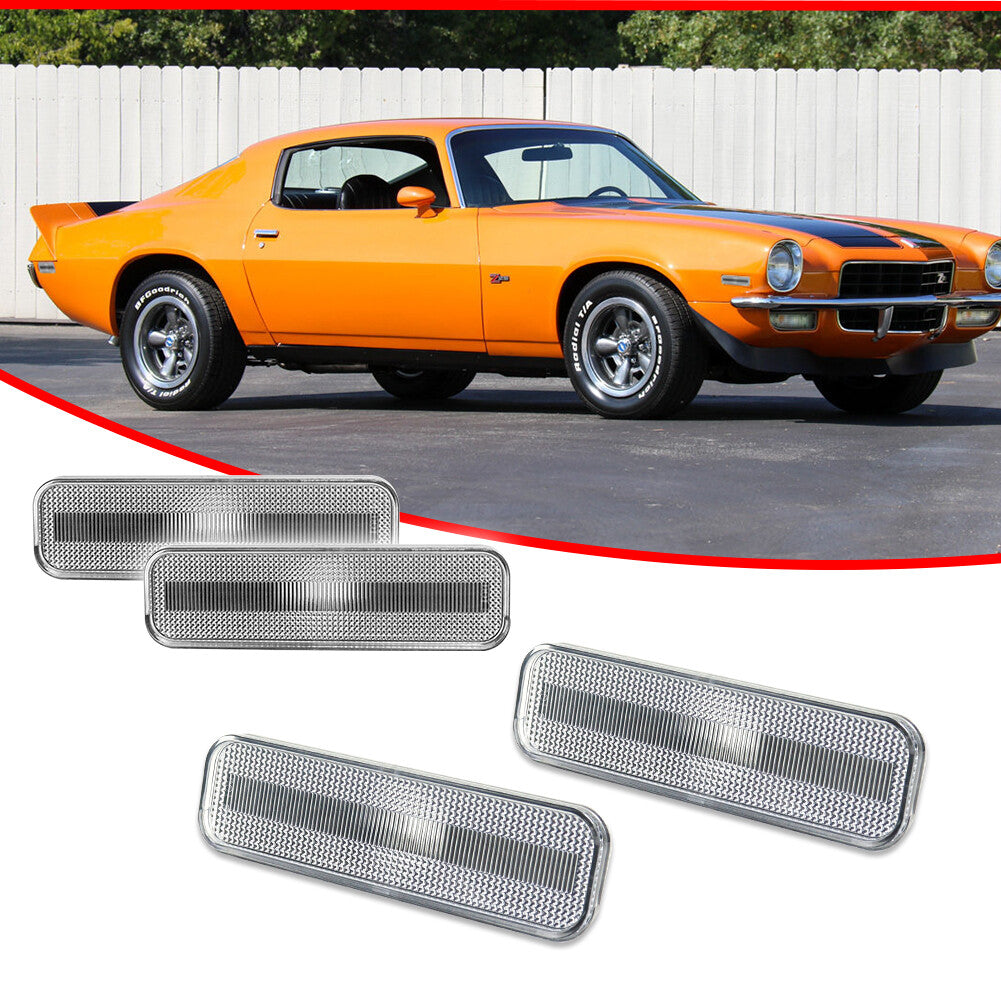 Pack Clear Front and Rear Side Marker Light Covers for 1970-73 for Camaro SS Z28 RS - v