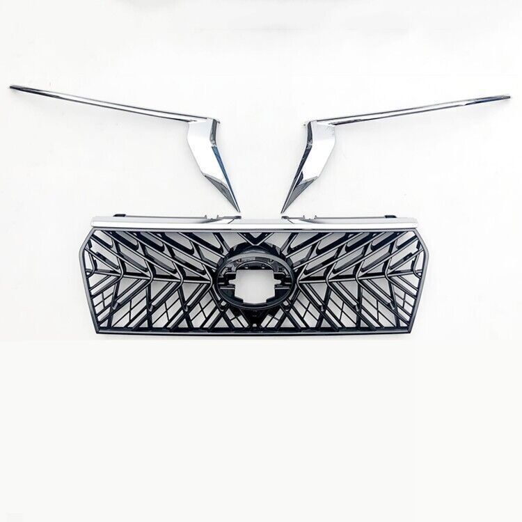 3X Chrome+Black Front Bumper Grilles Mesh Grid Trim For LandCruiser Prado 18-21