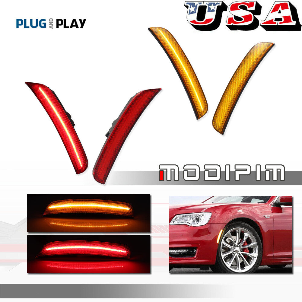 4 Front Amber Rear Red LED Bumper Side Marker Lights for 2015 - 2023 for for CHRysler 300 - v