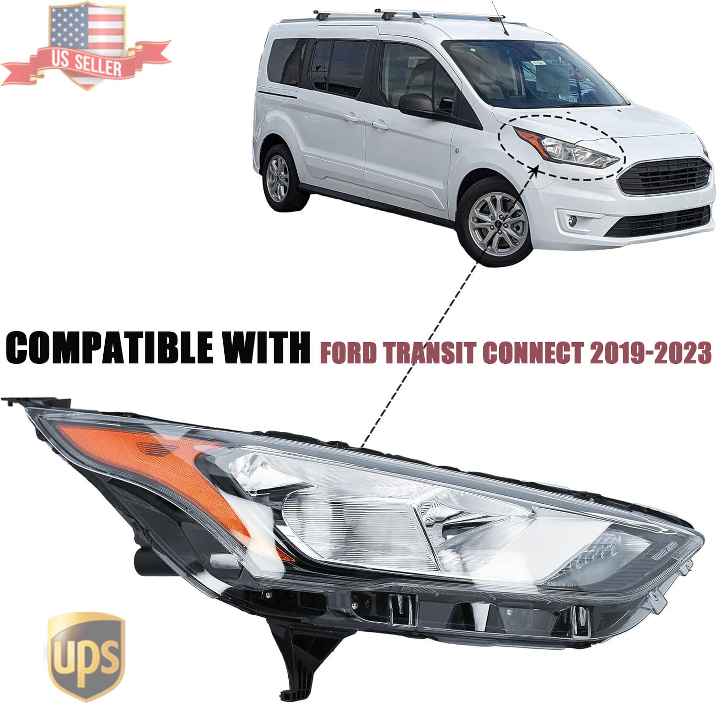 Fits For 2019-2023 for Ford Transit Connect Right Headlight Assembly Passenger Side