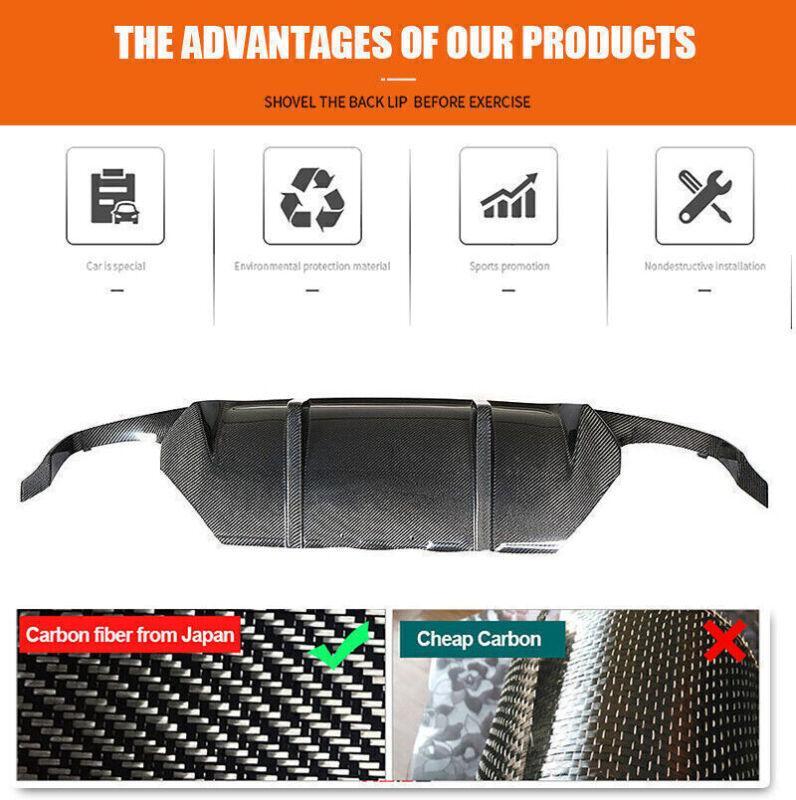 Rear bumper lip diffuser for BMW F10 530i 550i M-Sport 2010-16, carbon fiber.