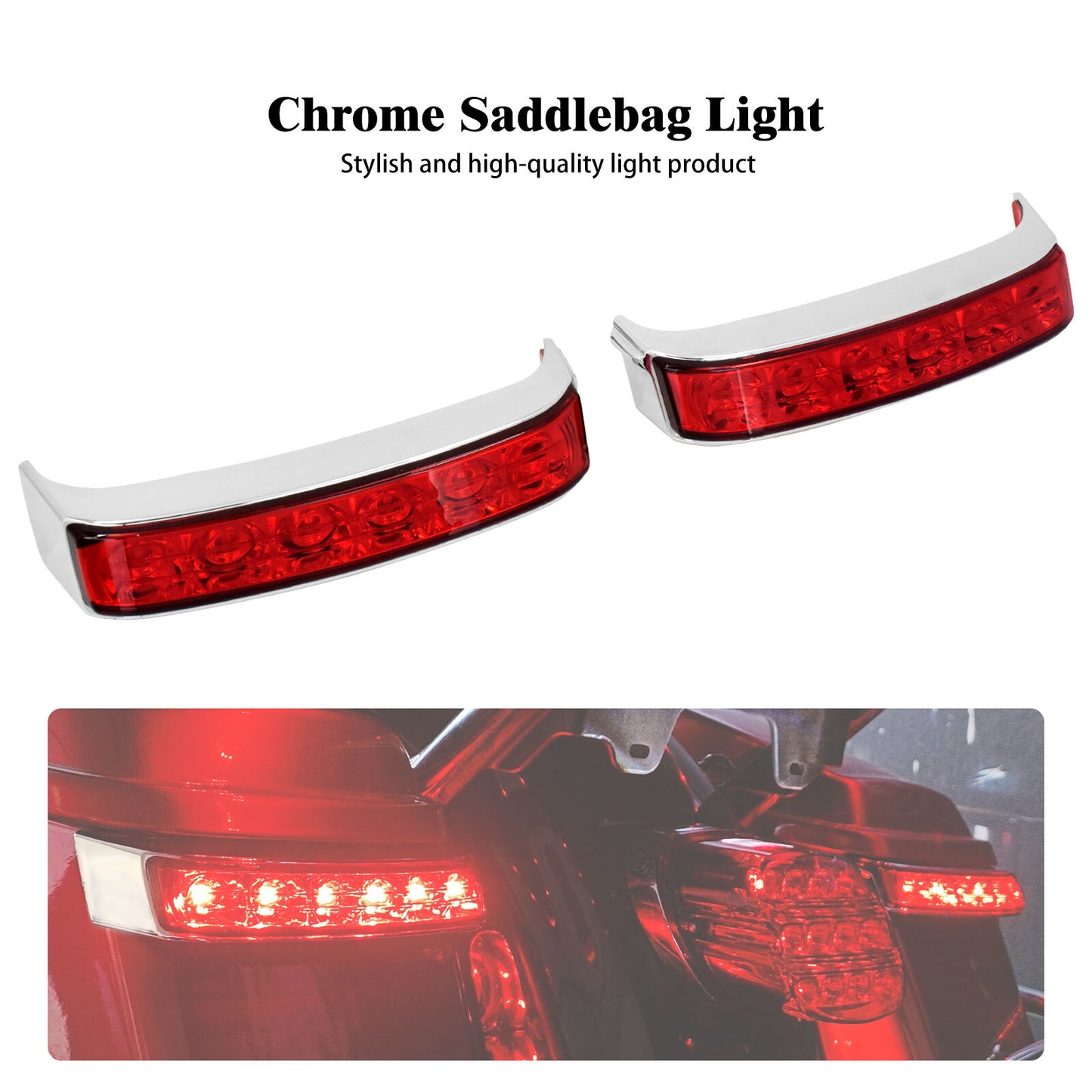 Chrome Saddlebag Turn Signal LED Light w/ Red Lens for Harley Electra Road Glide
