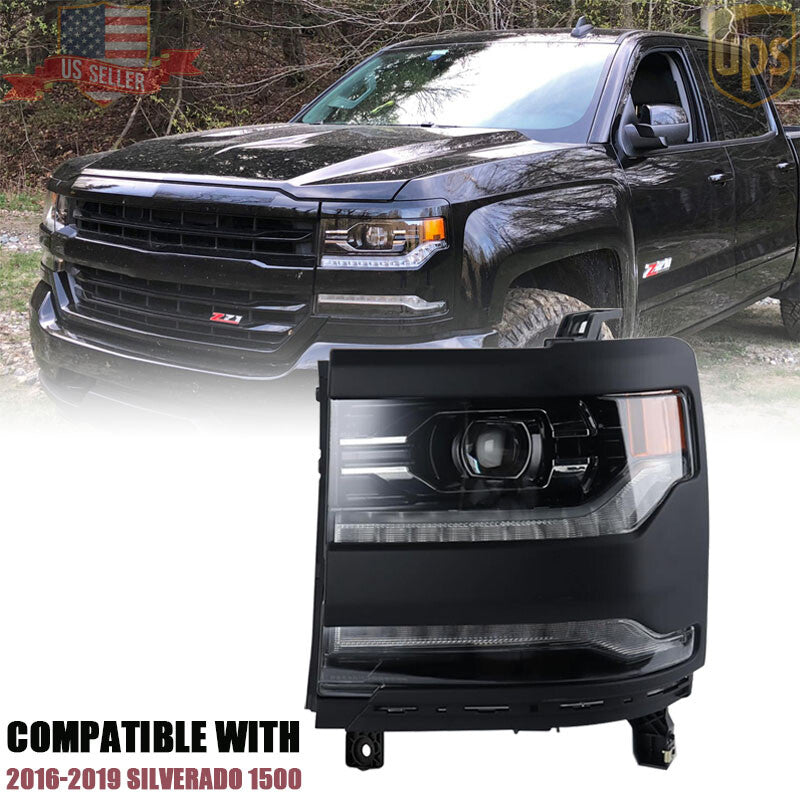 For 2016-2019 Silverado 1500 Full LED DRL Primed Projector Head Light Left Side