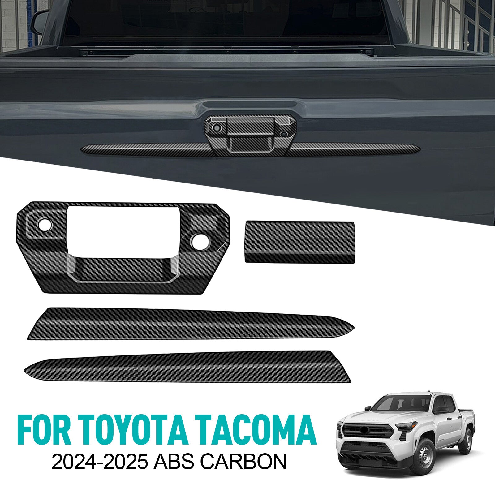 for Toyota Tacoma 2024 Carbon Fiber Style Trunk Tailgate Handle Trim Strip Set
