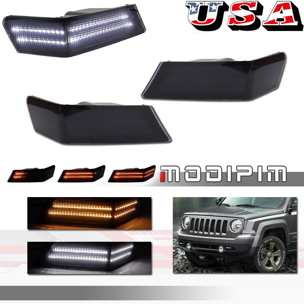 2-piece pack of smoke corner lights DRL turn signal for Jeep Patriot 2007-2017- v