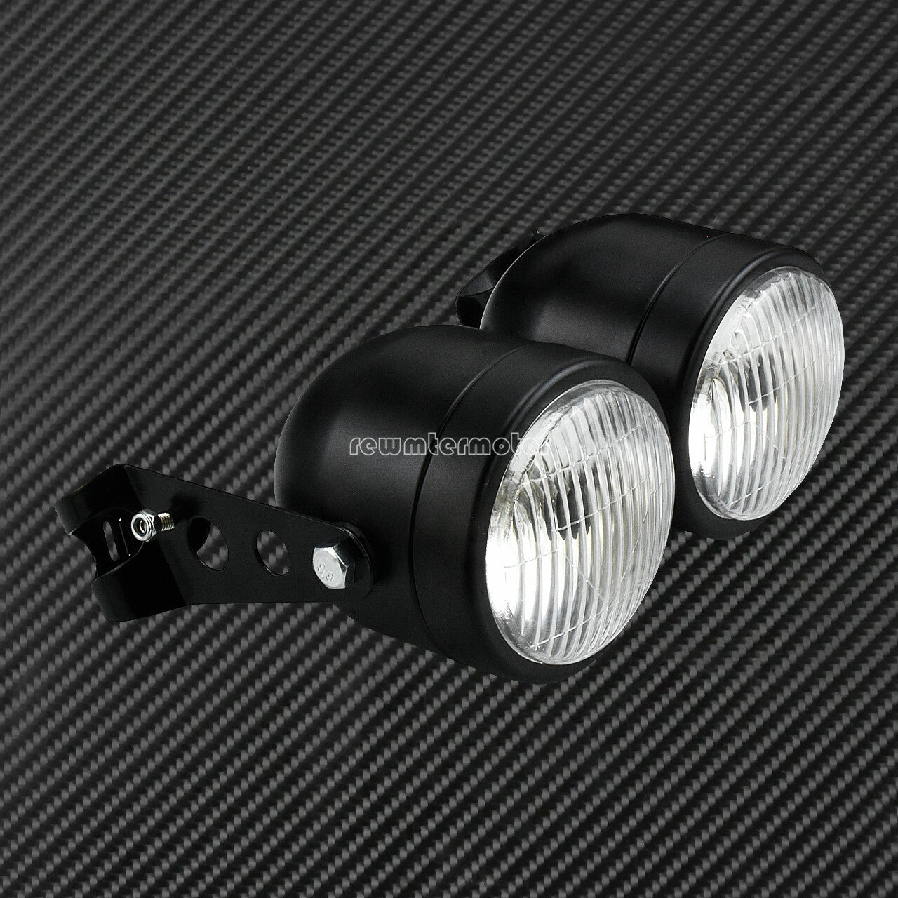 Black Twin Headlight Motorcycle Double Dual Lamp Mount Street Fighter Universal Q