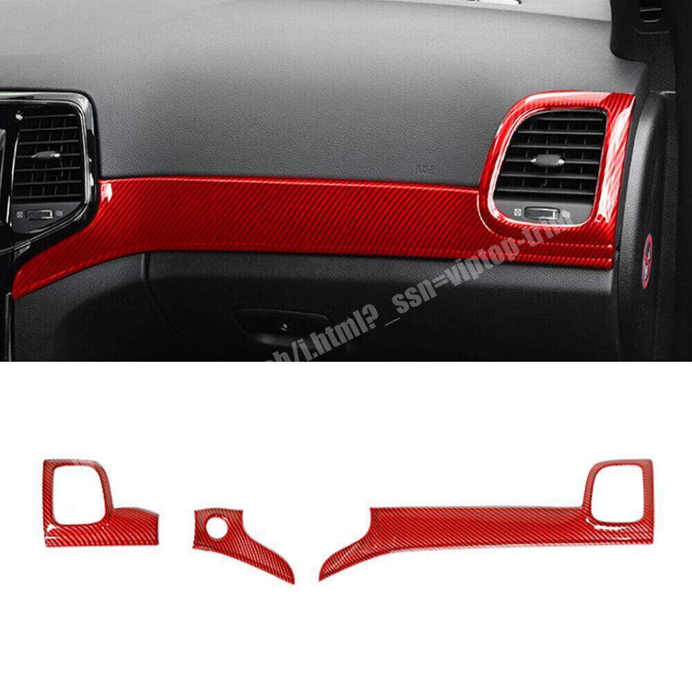 3x for Jeep Grand Cherokee 2011-21 Control Dashboard Panel Trim Red Carbon Fiber