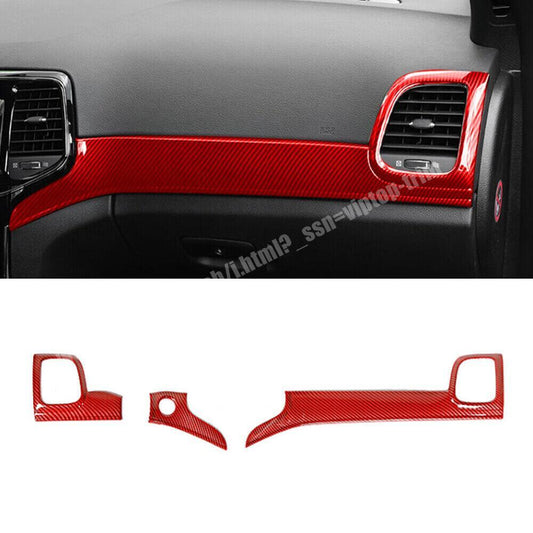 3x for Jeep Grand Cherokee 2011-21 Control Dashboard Panel Trim Red Carbon Fiber