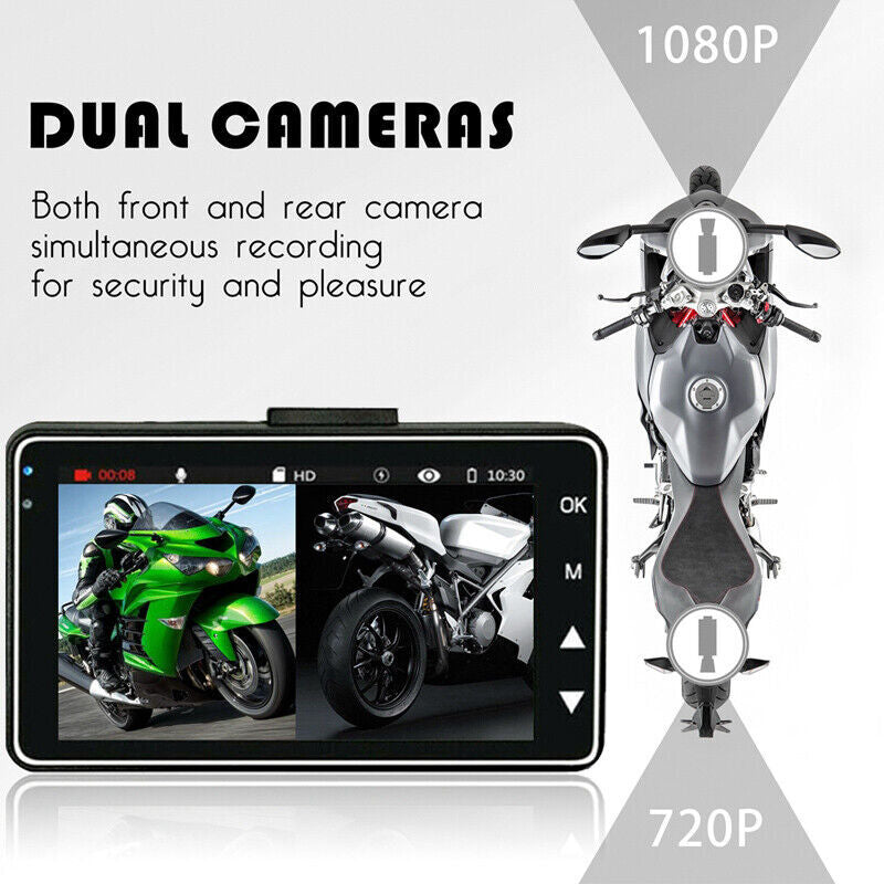 Motorcycle DVR with front and rear view cameras, 3-inch dashboard automatic recorder, G sensor, high definition - n