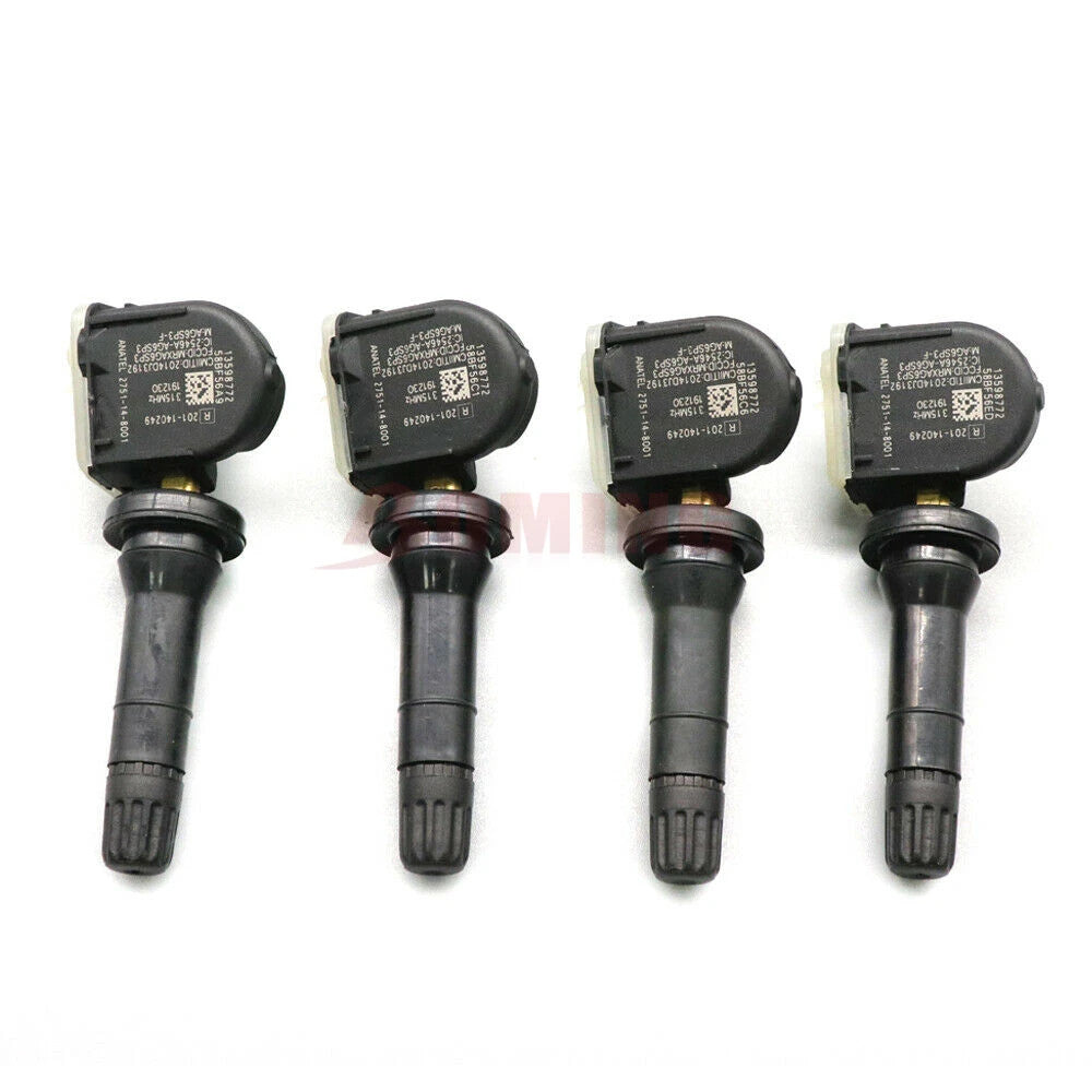 4-pack of new TPMS 13516164 tire pressure sensors for Chevrolet , for GMC , for Cadillac , and for Buick .