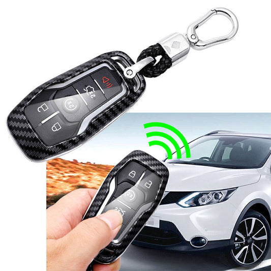 Carbon Fiber Hard for Smart Key Cover Accessories Chain Case Holder Fit  for ford  Q