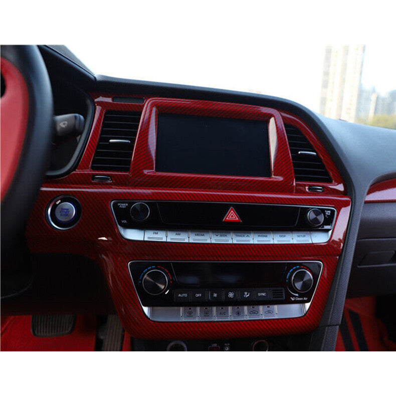 for Hyundai Sonata 15-17 Red Carbon Fiber Central Console AC Switch Panel Cover