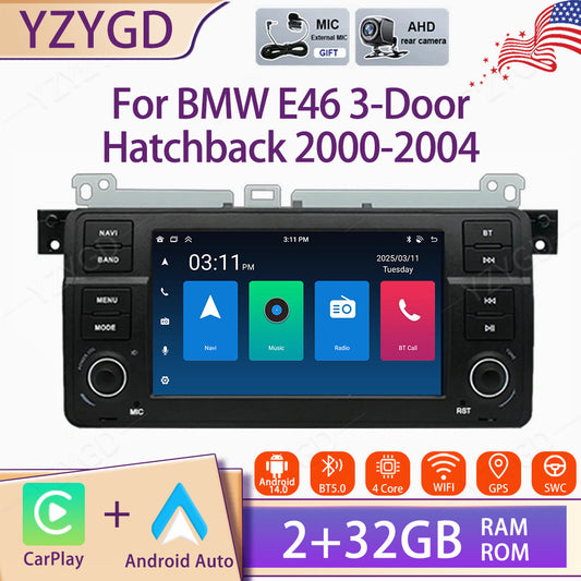 for BMW E46 3-Door Hatchback 2000-2004 Android Car Radio CarPlay WiFi GPS Screen