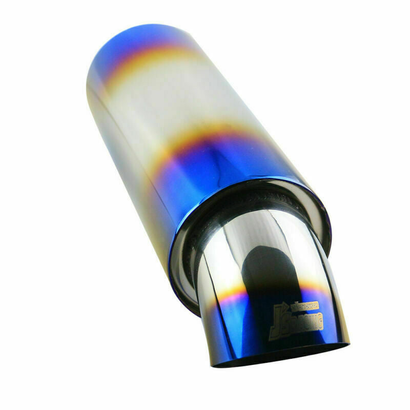 2 Inlet 3 Outlet Round High Flow Racing Exhaust Muffler Tip Burnt Blue Tip