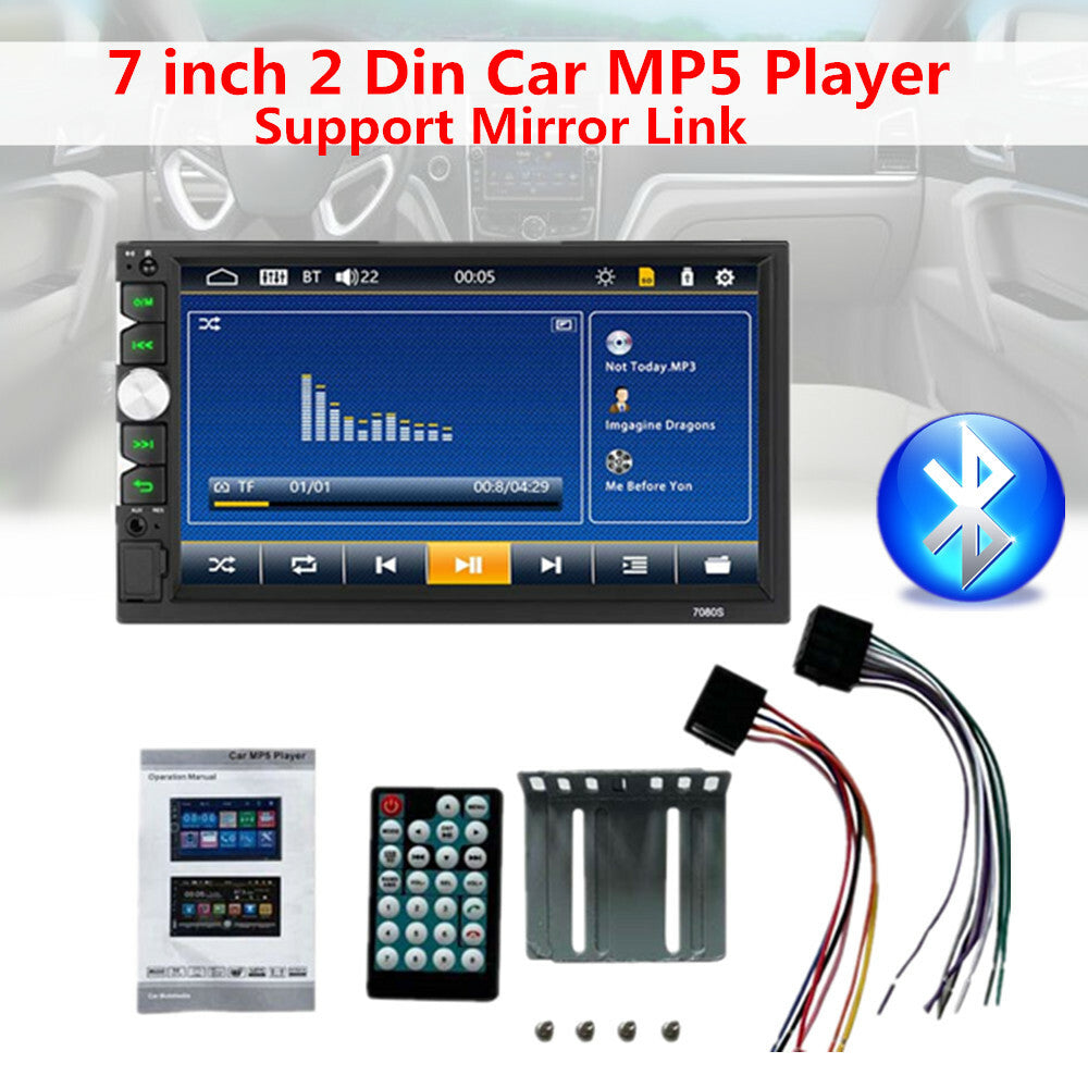 Car 7 2 DIN Built-in MP5 Player with Bluetooth Mirror Connection for Reversing Entertainment Video - n