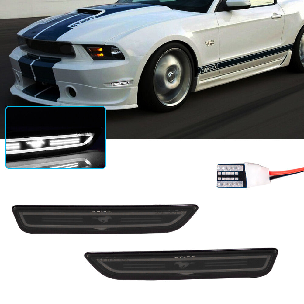White LED Running Pony Front Side Marker Lights for 2010 - 2014 for Mustang - v