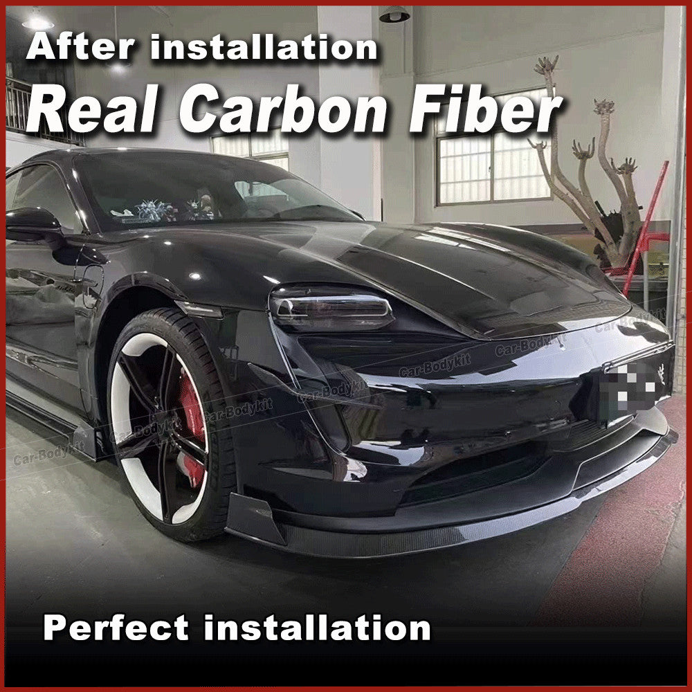Fit for Porsche Taycan 9J1 Base 4S 2019-25 REAL CARBON Front Bumper Lip Spoiler