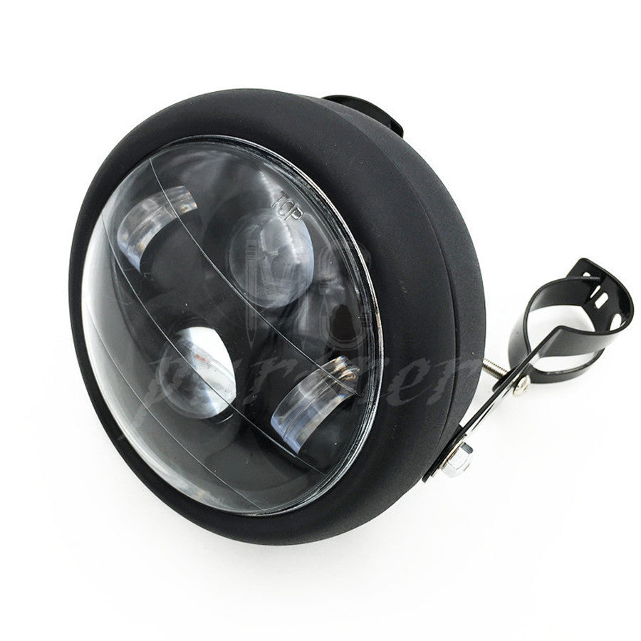 Motorcycle 6.5 Black Metal LED Headlight With Bracket Mount For Cafe Racer Q