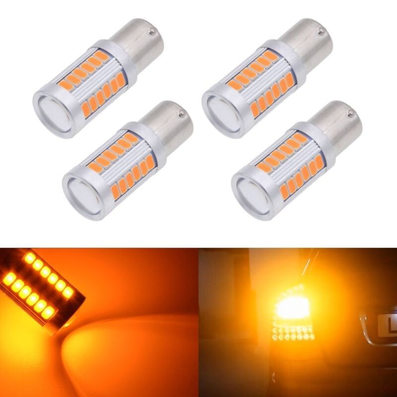 4-pack Amber 1156PY BAU15S PY21W LED 33SMD Car Rear Turn Brake Reverse Signal Bulbs