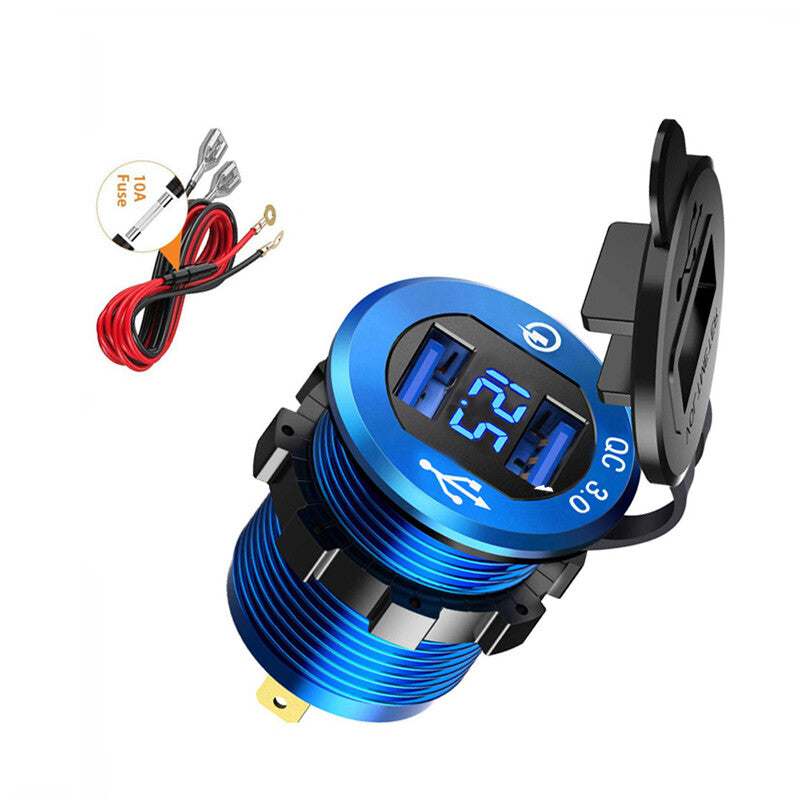 12V-24V Dual QC3.0 USB Fast Charger Socket Power Outlet Car Motorcycle Boat v