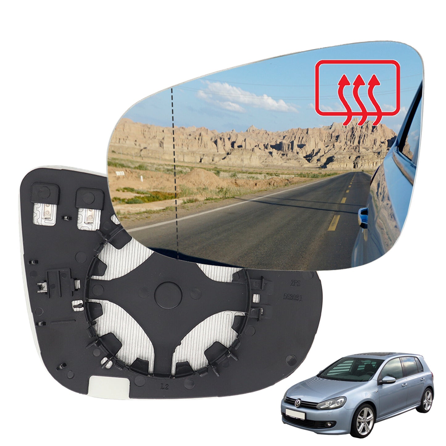 for VW for GOLF MK6 2009-12 HATCHBACK LEFT PASSENGER SIDE MIRROR GLASS HEATED CONVEX Q