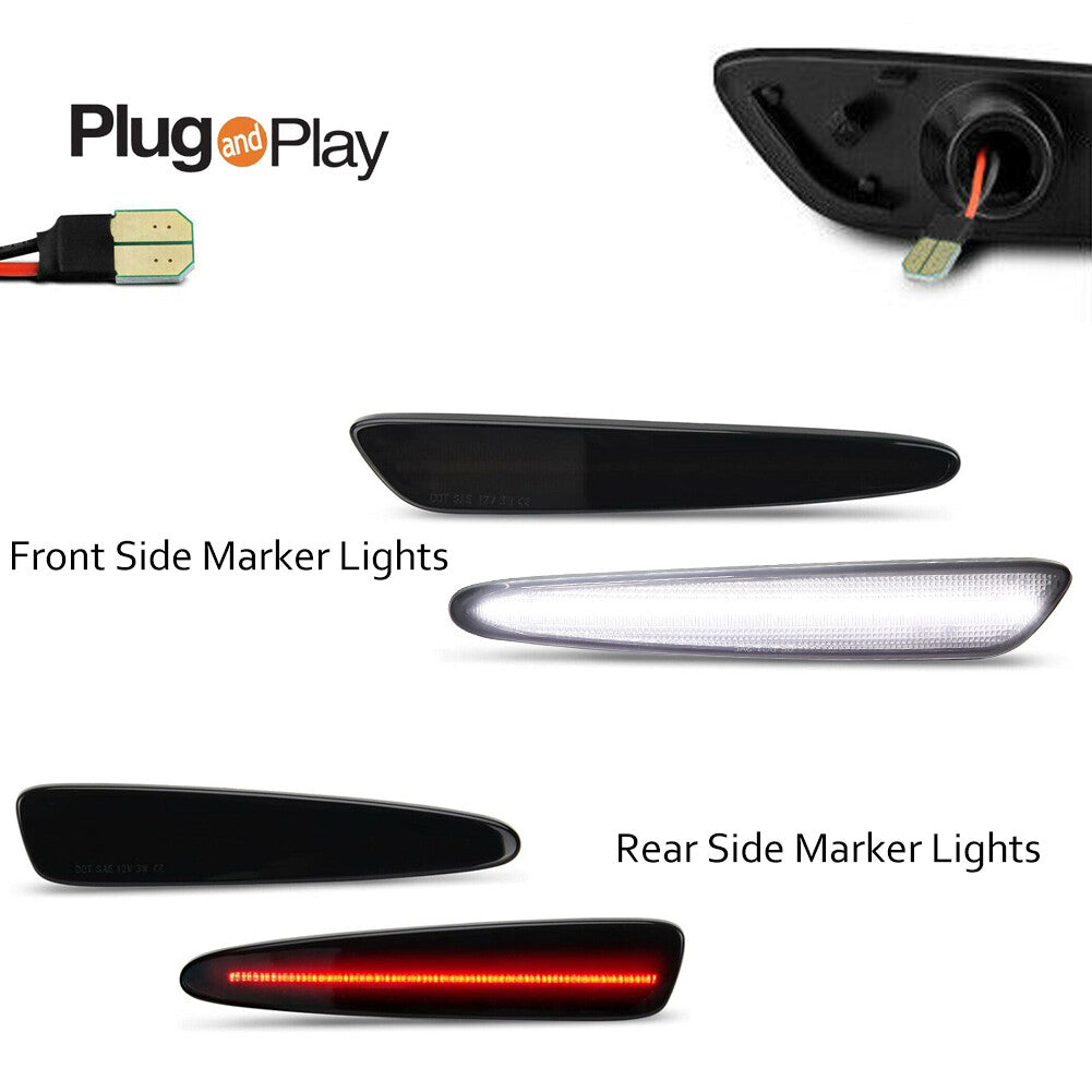 LED Side Marker Lights for 2005-13 for Corvette C6 Smoked Front and Rear White Red - v