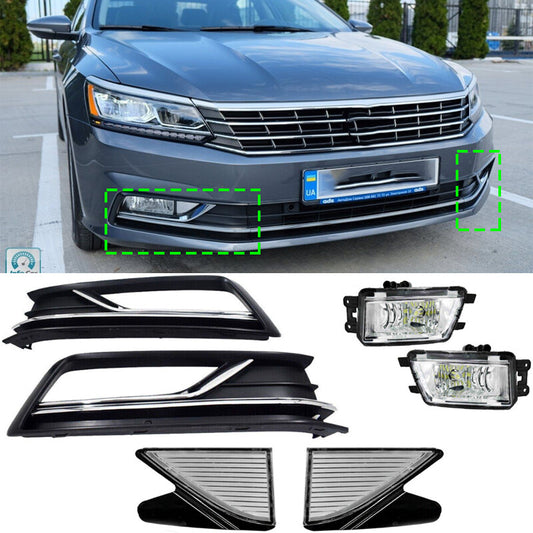 Set for Passat B8 2016-2019 Front Fog Lamp Light+Grille Cover+Trim