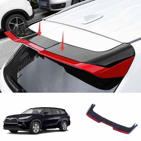 Black+Red ABS Trunk Spoiler Top Wing Flap Guard for Toyota Highlander 2020-2024