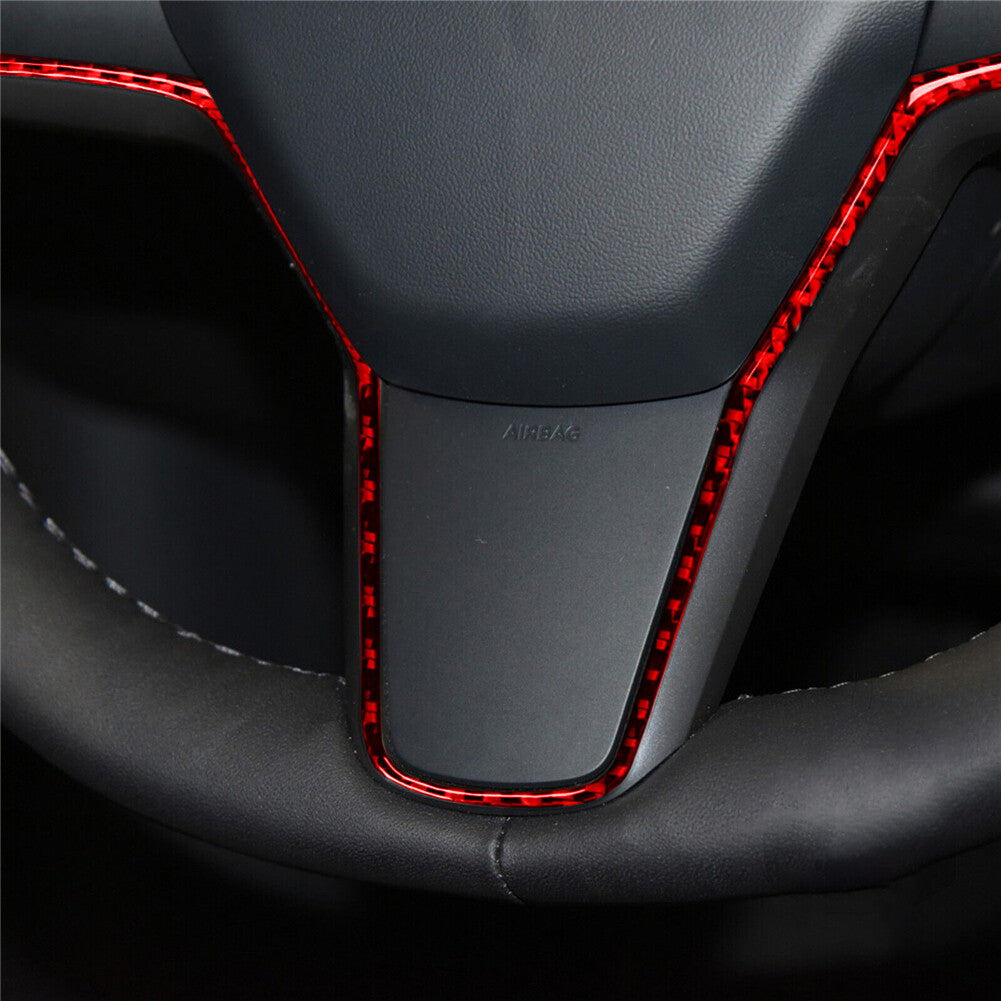 Red Carbon Fiber Interior Steering Wheel Chin Cover Trim for Tesla for Model Y /3