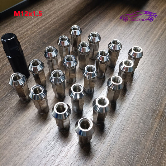 20pcs M12x1.5 Lug Nuts 48mm Steel Open End Wheel Nuts Bolts w/ Socket Key Silver Q